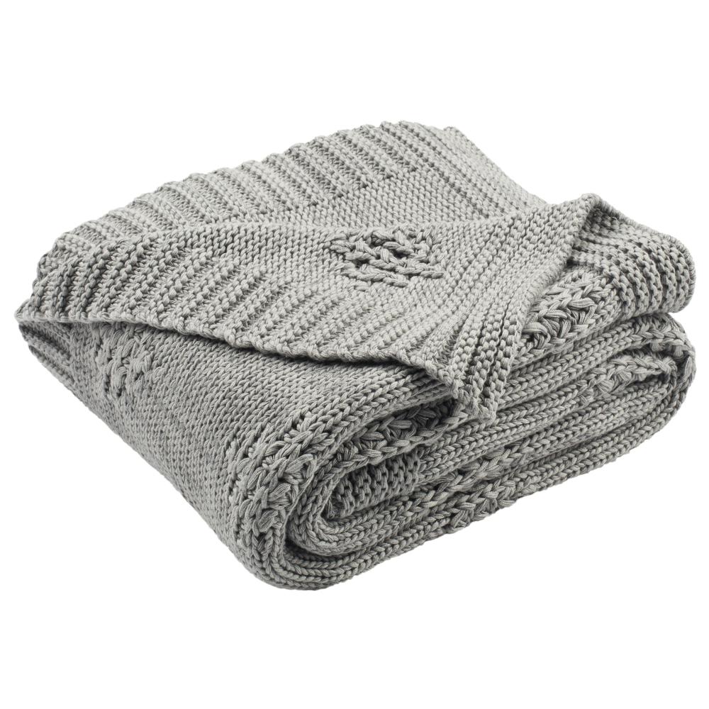 Cozy Knit Throw, Medium Grey/Light Grey. Picture 2
