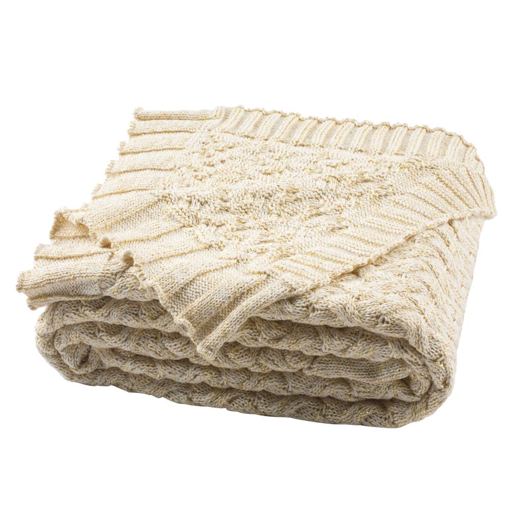 Adara Knit Throw, Natural/Gold. Picture 2
