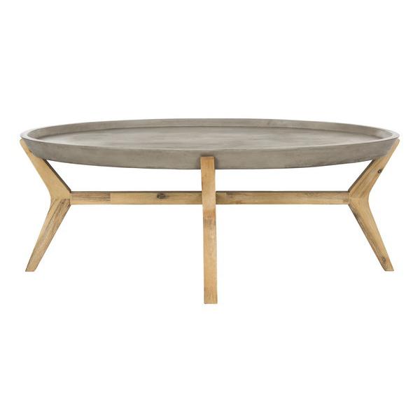 HADWIN INDOOR/OUTDOOR MODERN CONCRETE OVAL 31.5-INCH DIA COFFEE TABLE. Picture 1