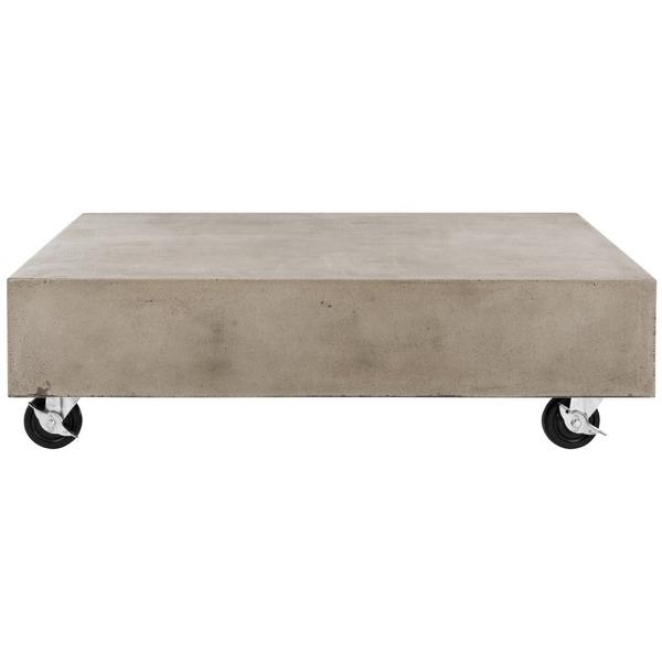 GARGON INDOOR/OUTDOOR MODERN CONCRETE 9.84-INCH H COFFEE TABLE WITH CASTERS. Picture 1