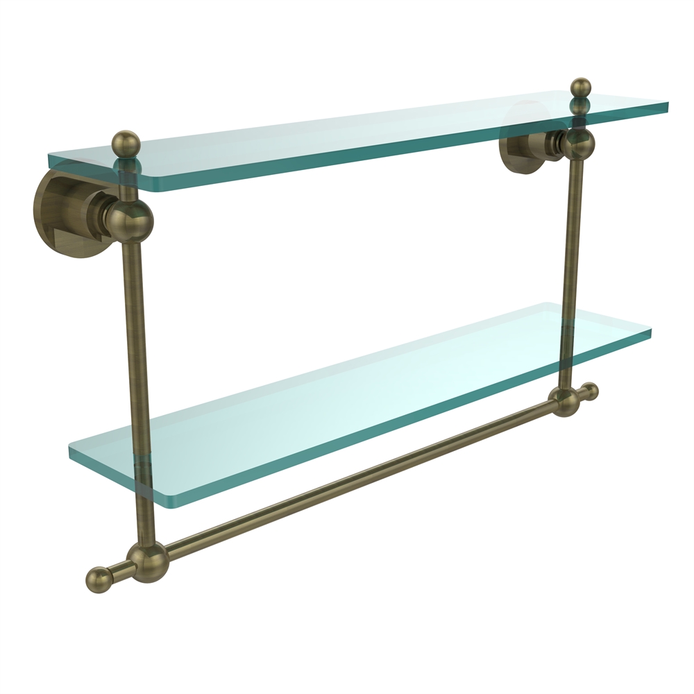 AP-2TB/22-ABR Astor Place Collection 22 Inch Two Tiered Glass Shelf with Integrated Towel Bar, Antique Brass. The main picture.