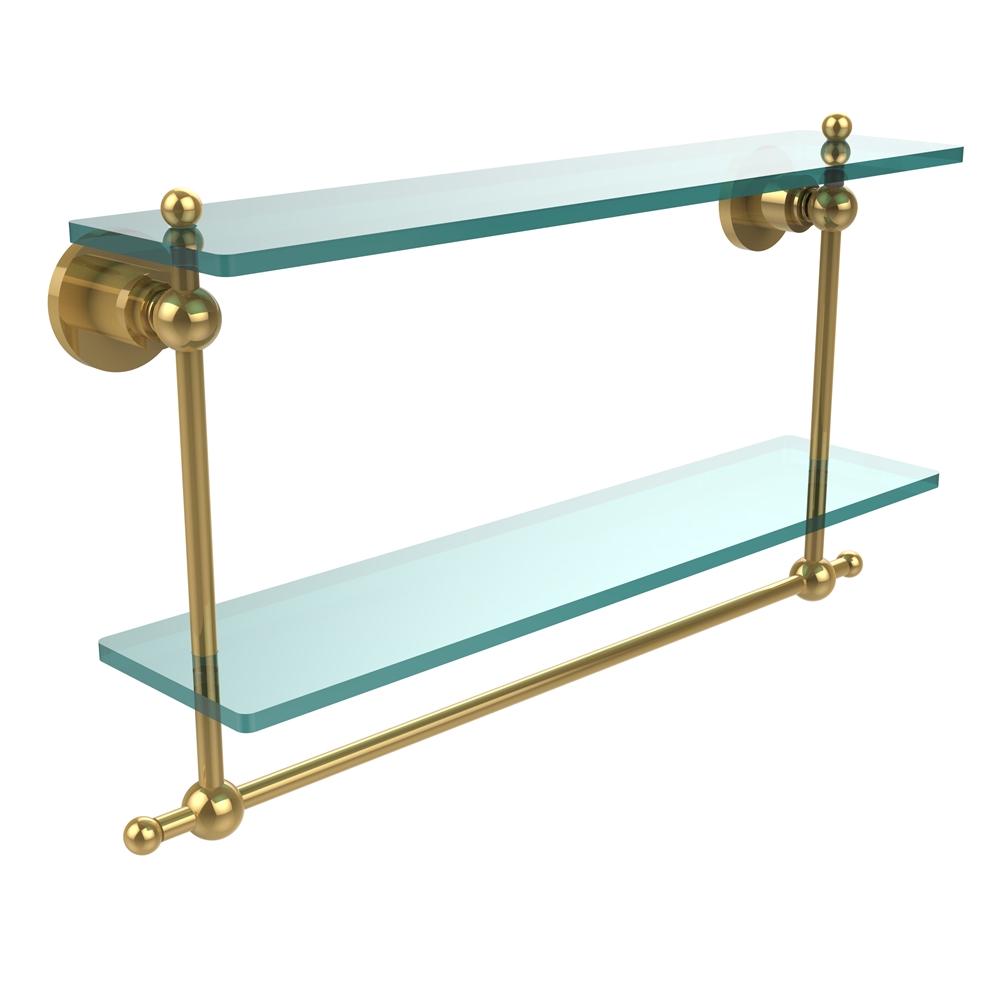 AP-2TB/22-PB Astor Place Collection 22 Inch Two Tiered Glass Shelf with Integrated Towel Bar, Polished Brass. The main picture.