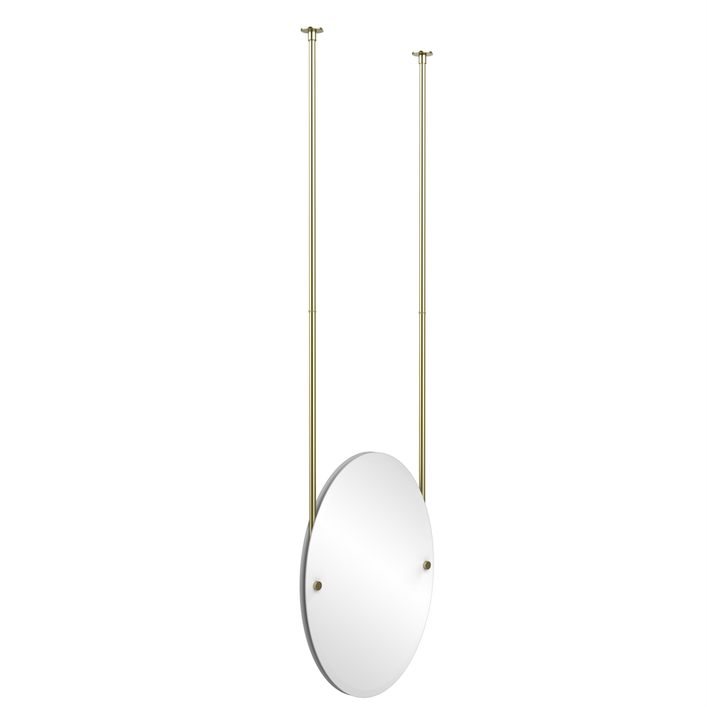 CH-91-SBR Frameless Oval Ceiling Hung Mirror with Beveled Edge, Satin Brass