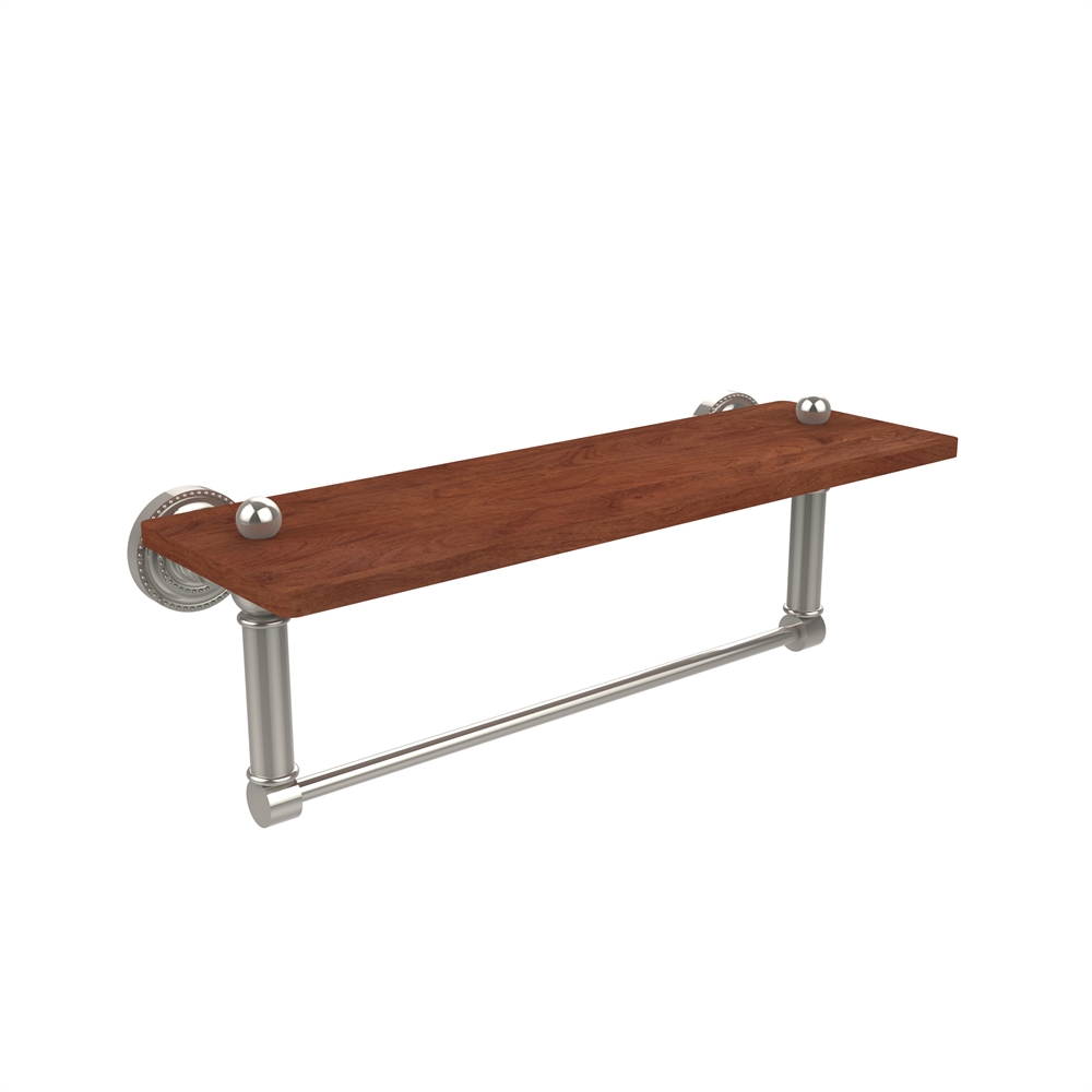 DT-1TB-16-IRW-PNI Dottingham Collection 16 Inch Solid IPE Ironwood Shelf with Integrated Towel Bar, Polished Nickel. Picture 1