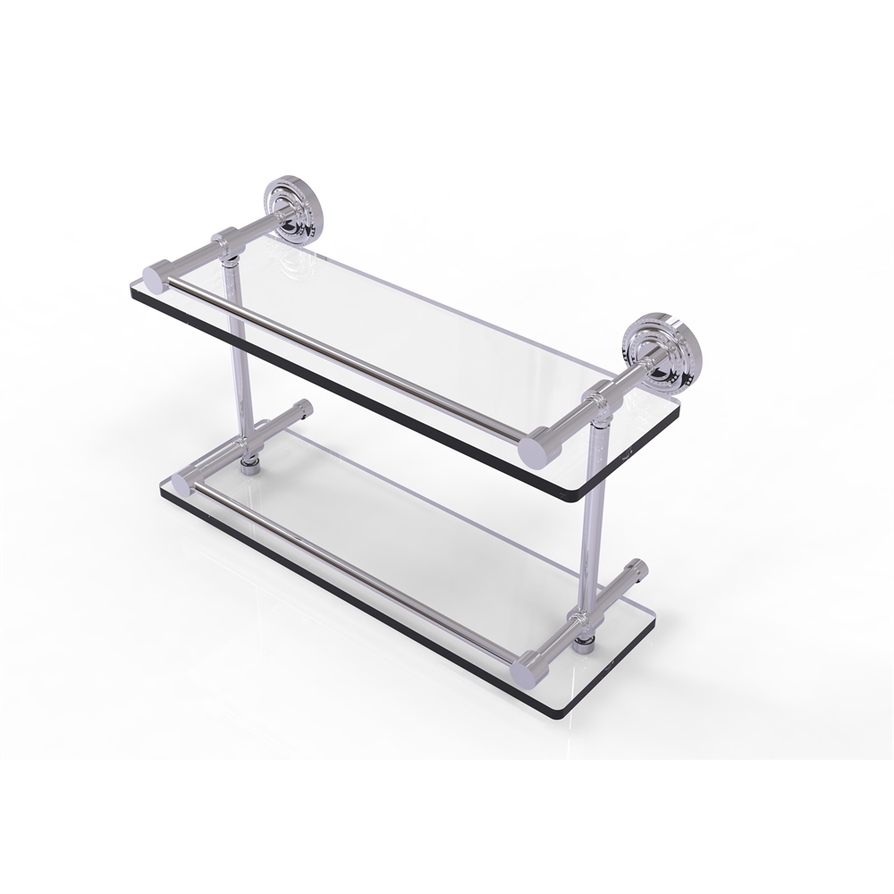 DT-2/16-GAL-PC Dottingham 16 Inch Double Glass Shelf with Gallery Rail, Polished Chrome. Picture 1