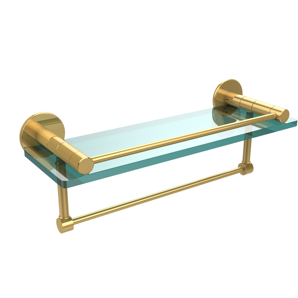 FR-1/16GTB-UNL Fresno Collection 16 Inch Glass Shelf with Vanity Rail and Integrated Towel Bar, Unlacquered Brass. The main picture.