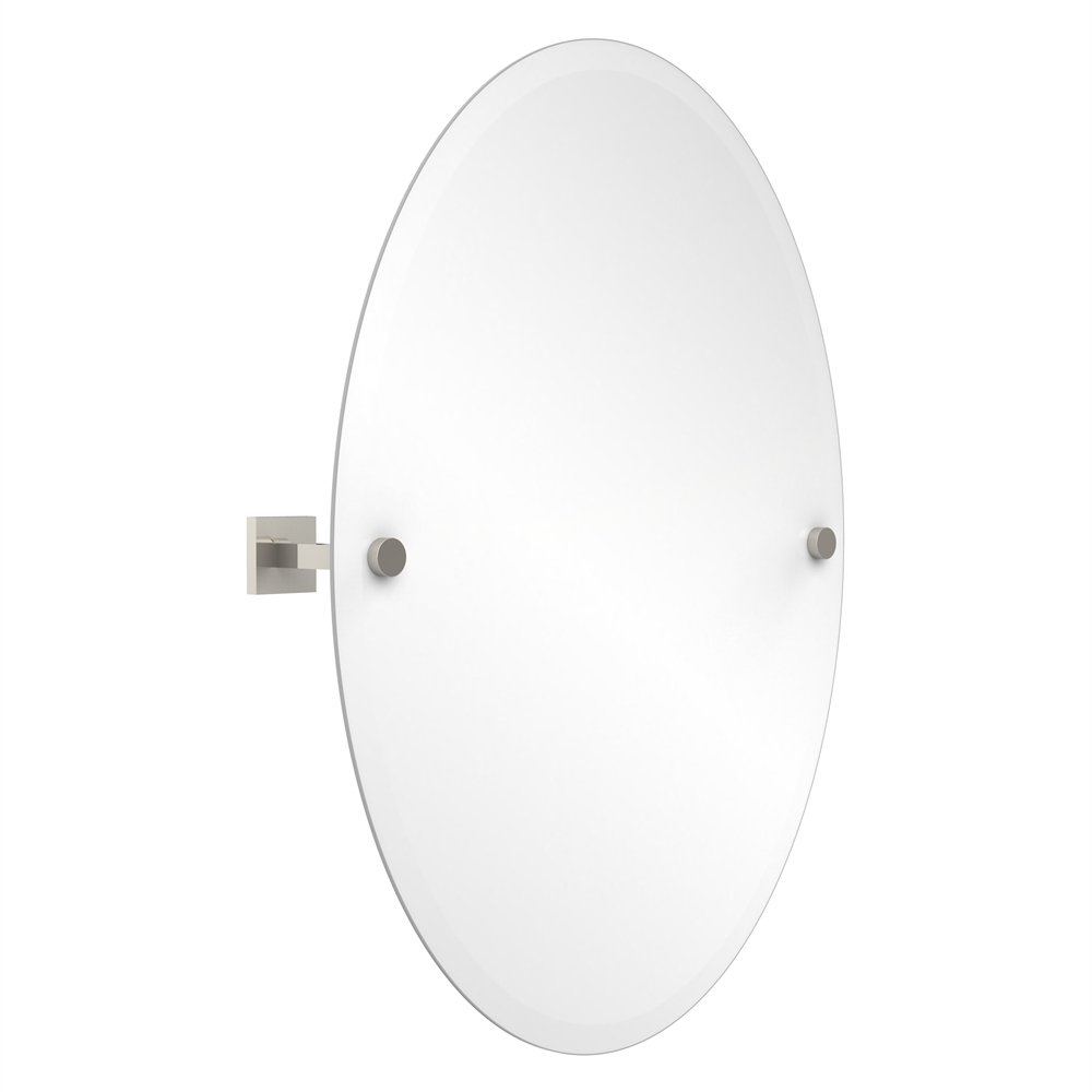 MT-91-PNI Montero Collection Contemporary Frameless Oval Tilt Mirror with  Beveled Edge, Polished Nickel