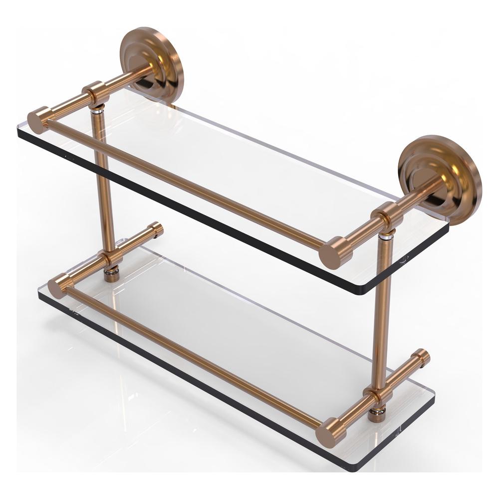 QN-2/16-GAL-BBR Que New 16 Inch Double Glass Shelf with Gallery Rail,  Brushed Bronze
