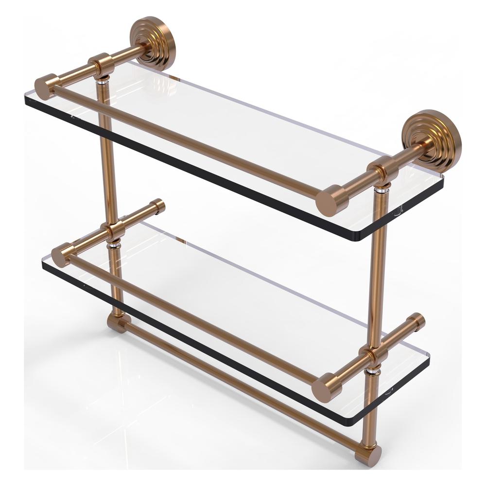 WP-2TB/16-GAL-BBR 16 Inch Gallery Double Glass Shelf with Towel Bar, Brushed  Bronze