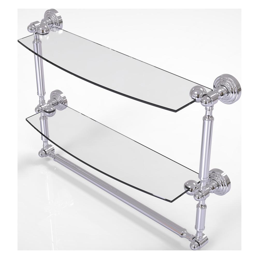 WP-34TB/18-PC Waverly Place Collection 18 Inch Two Tiered Glass Shelf with  Integrated Towel Bar, Polished Chrome