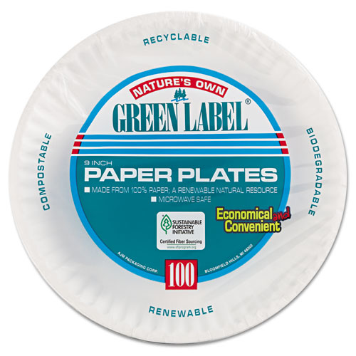 Paper Plates, 9" dia, White, 100/Pack, 12 Packs/Carton. Picture 2