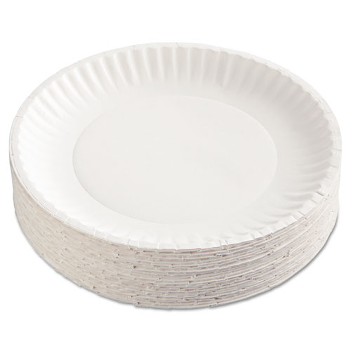 Paper Plates, 9" dia, White, 100/Pack, 12 Packs/Carton. Picture 1