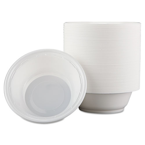 Famous Service Plastic Dinnerware, Bowl, 12 oz, White, 125/Pack, 8 Packs/Carton. Picture 4