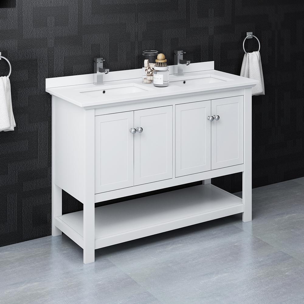 Fresca Manchester 48" White Traditional Double Sink Bathroom Cabinet w/ Top & Sinks. The main picture.