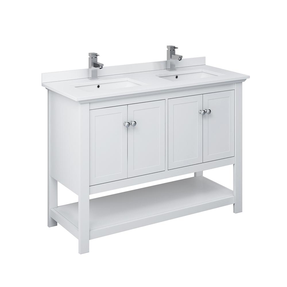 Fresca Manchester 48" White Traditional Double Sink Bathroom Cabinet w/ Top & Sinks. Picture 8