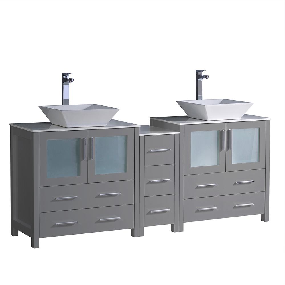 Torino 72 Gray Modern Double Sink Bathroom Cabinets W Tops