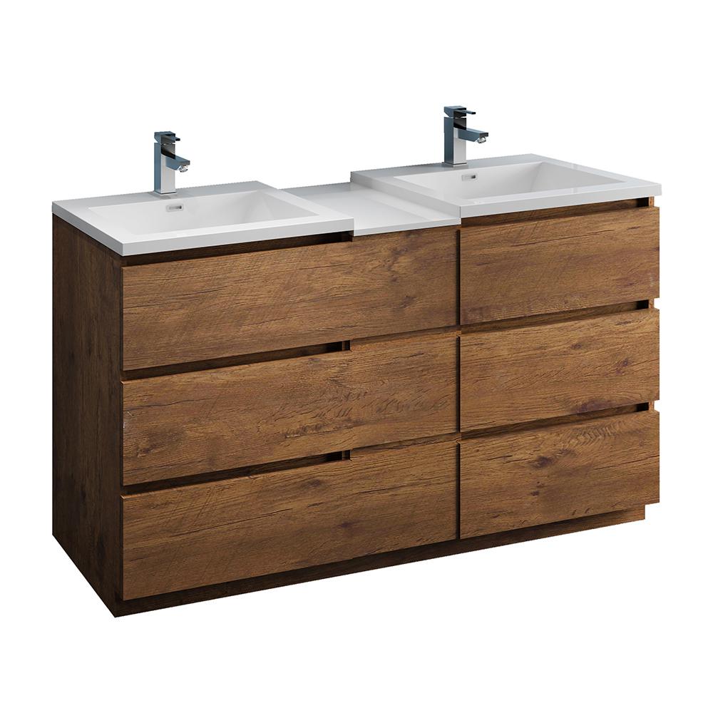 Lazzaro 60" Rosewood Free Standing Double Sink Modern Bathroom Cabinet