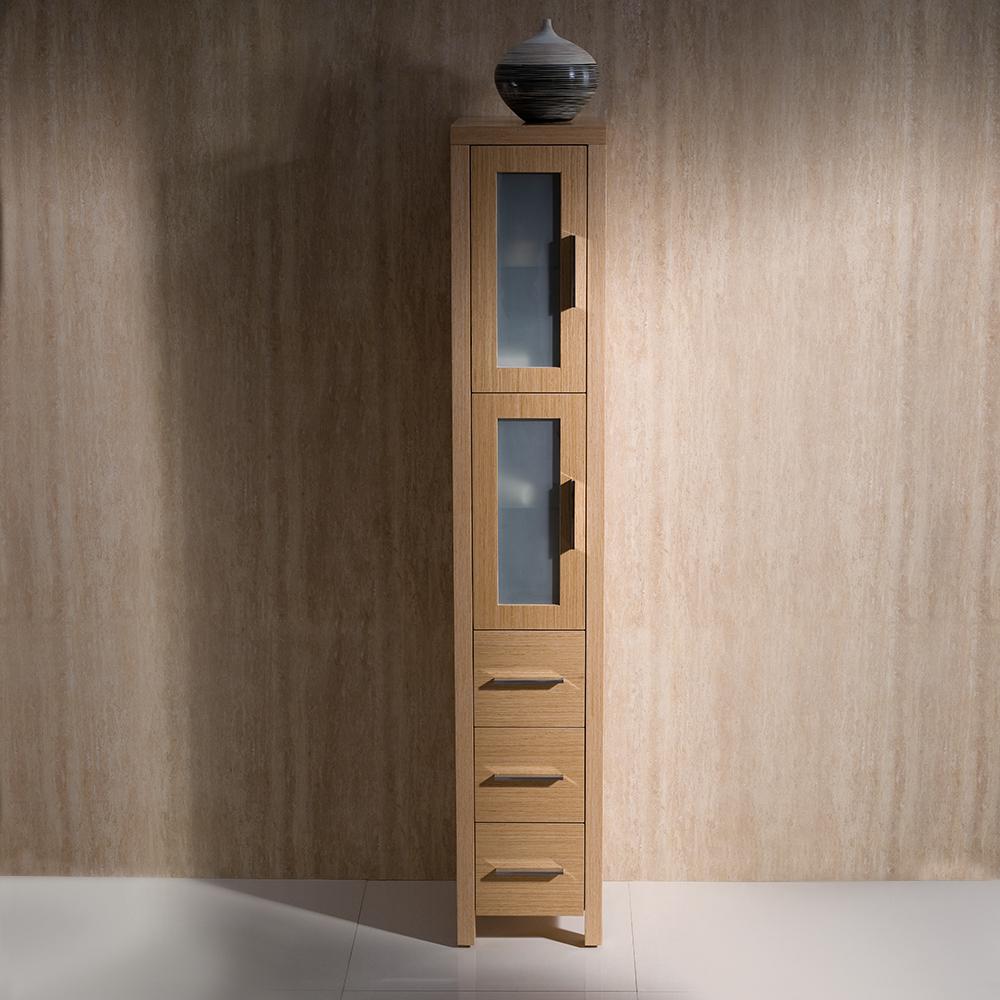 Torino Light Oak Tall Bathroom Linen Side Cabinet. Picture 3