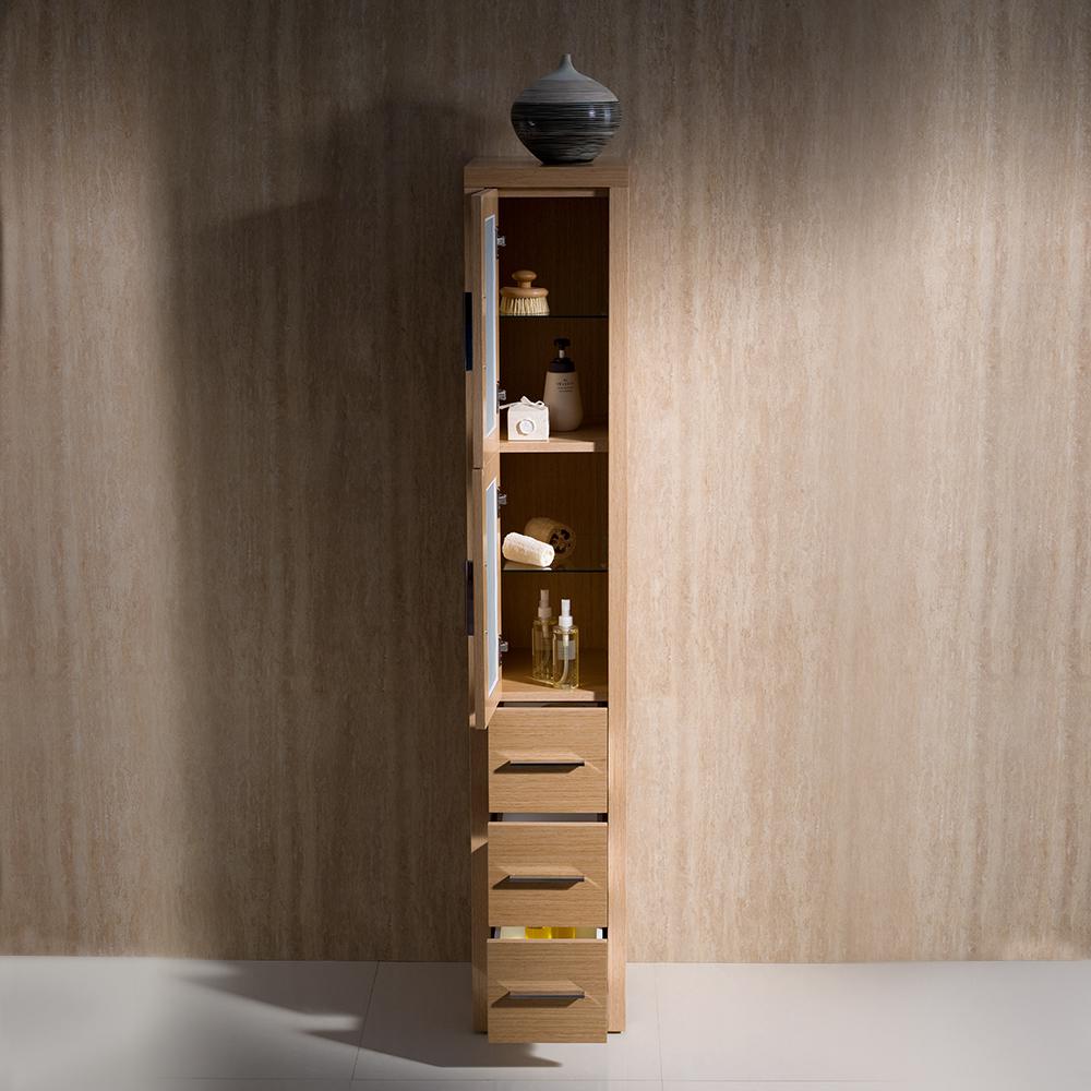 Torino Light Oak Tall Bathroom Linen Side Cabinet. Picture 4