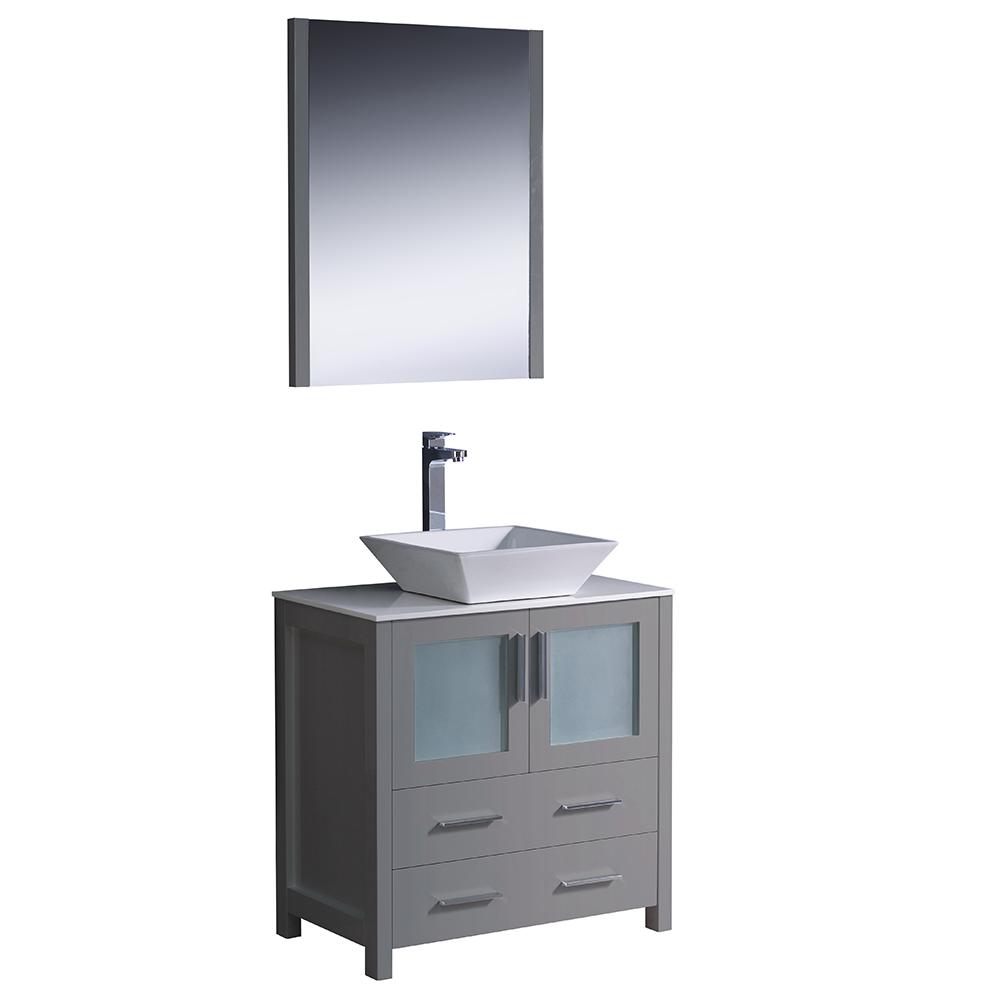 Gray Modern Bathroom Vanity W Vessel Sink, 30 Bath Vanity With Vessel Sink