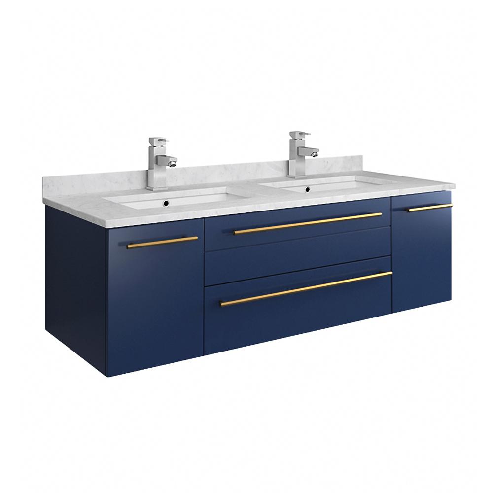 Fresca Lucera 48" Royal Blue Wall Hung Modern Bathroom Cabinet w/ Top & Double Undermount Sinks. Picture 2