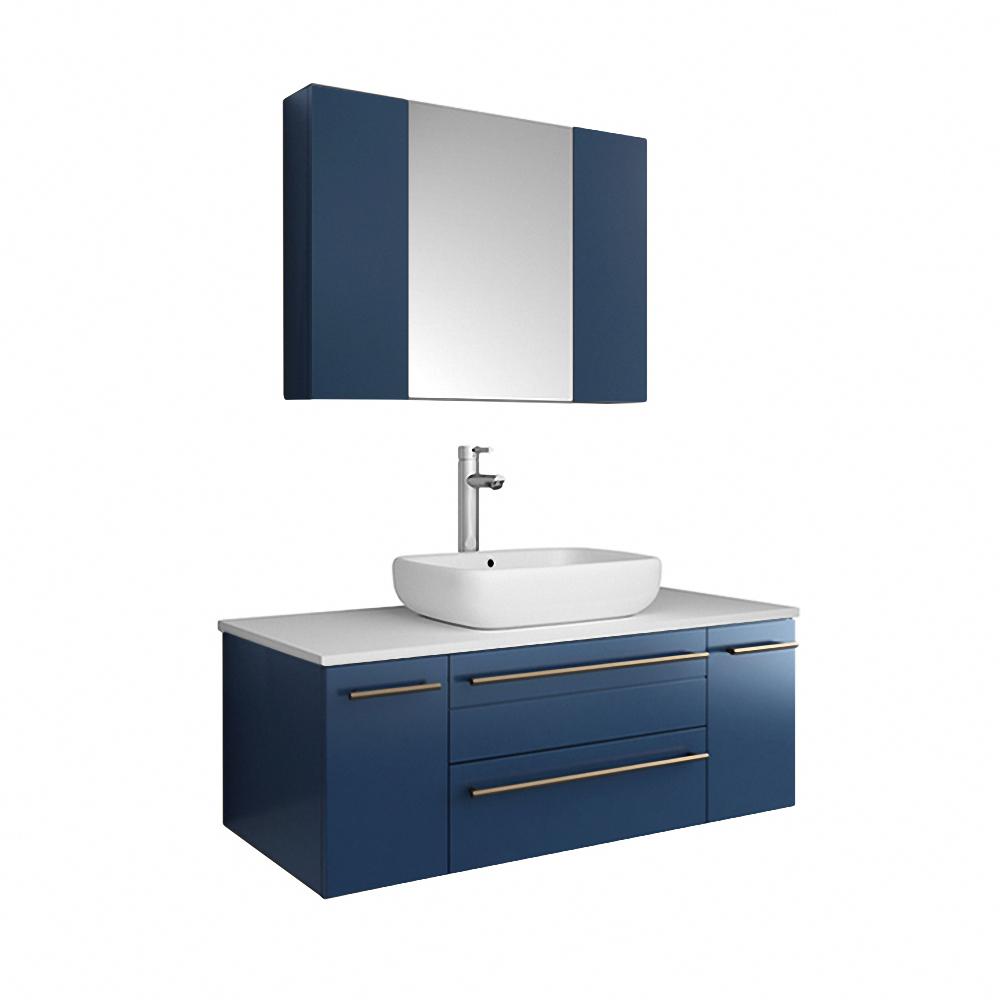 Fresca Lucera 42" Royal Blue Wall Hung Modern Bathroom Cabinet w/ Top & Vessel Sink. Picture 2