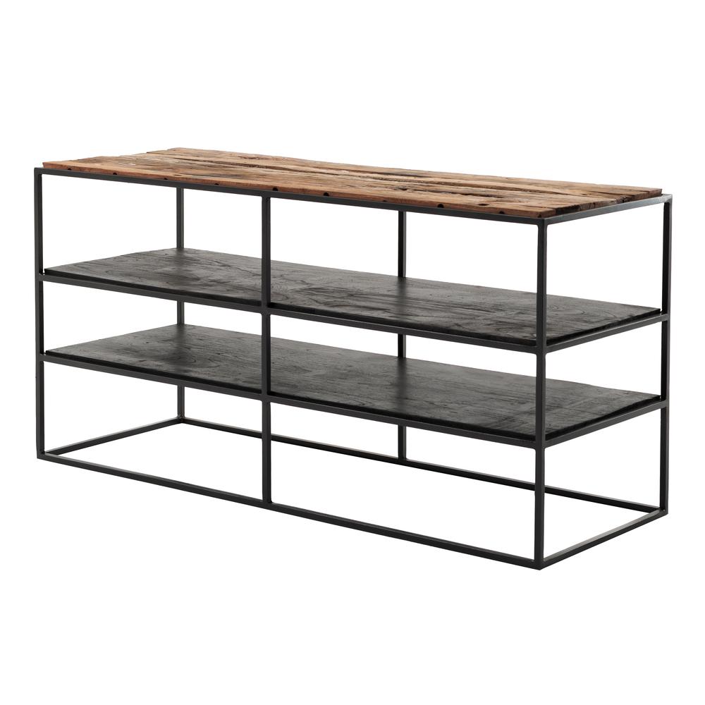 Rustika Rustic Boat Wood & Nordic Black TV Stand Open Shelving 112cm. Picture 2