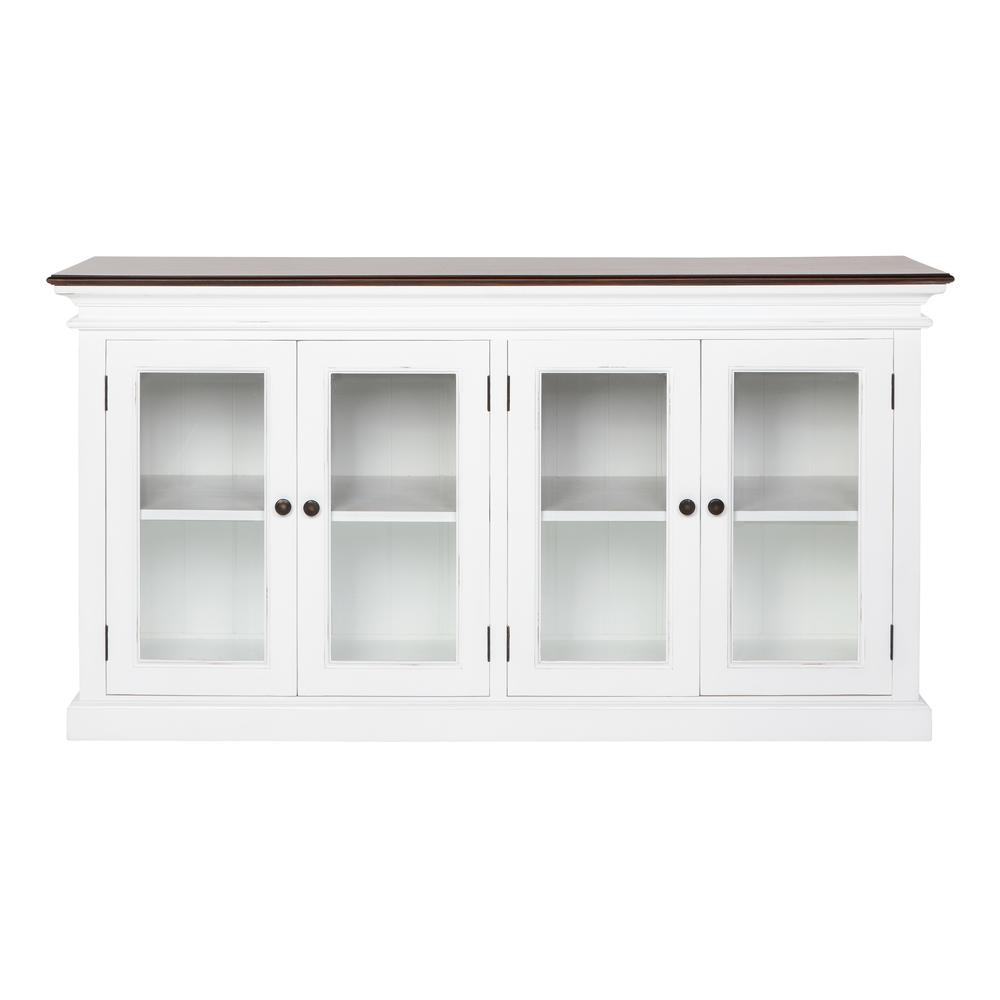 Halifax Accent White Distress & Deep Brown Display Buffet with 4 Glass Doors. Picture 1