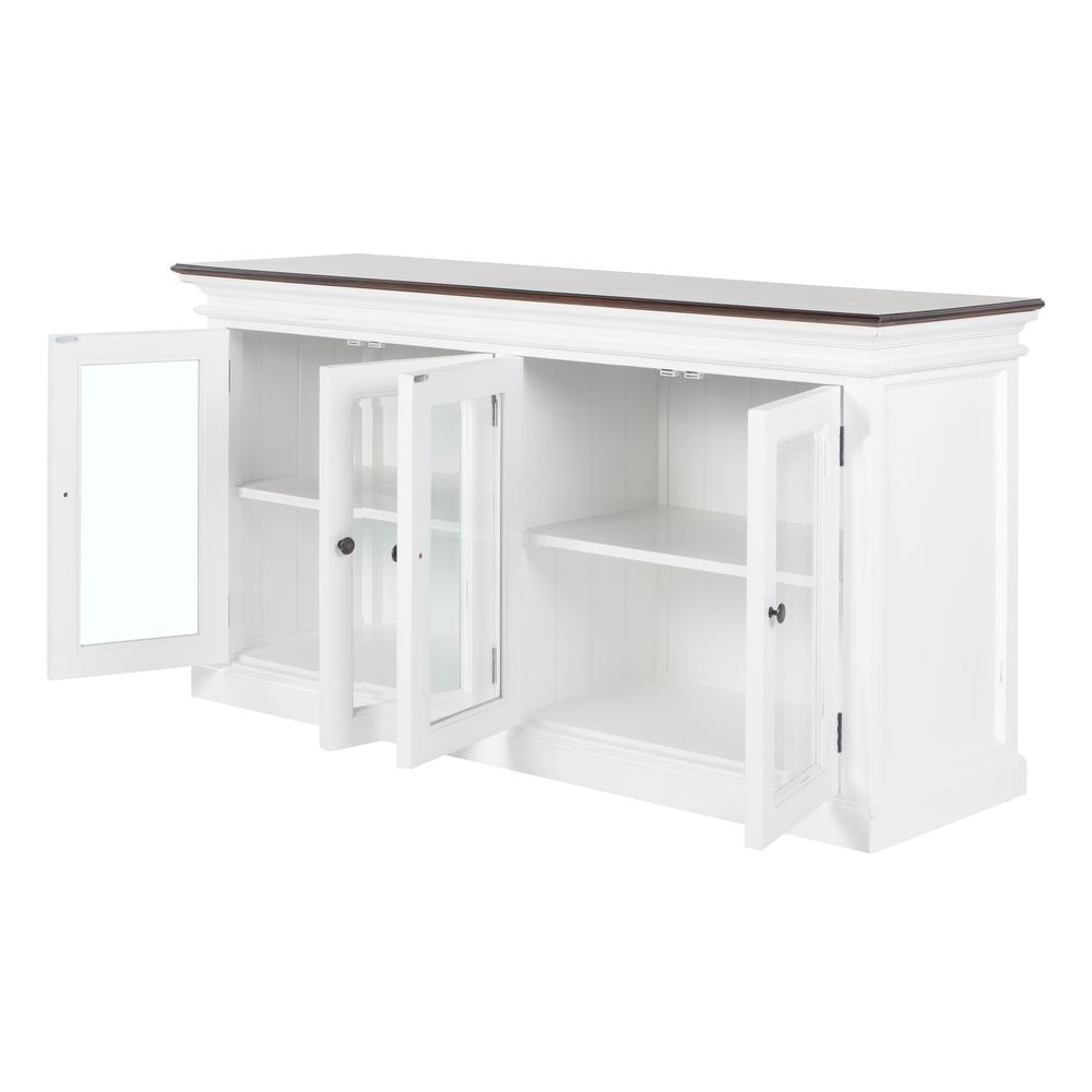 Halifax Accent White Distress & Deep Brown Display Buffet with 4 Glass Doors. Picture 4