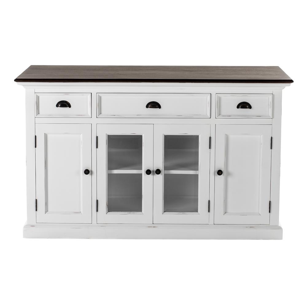 Halifax Accent White Distress & Deep Brown Buffet with 4 Doors 3 Drawers. Picture 1