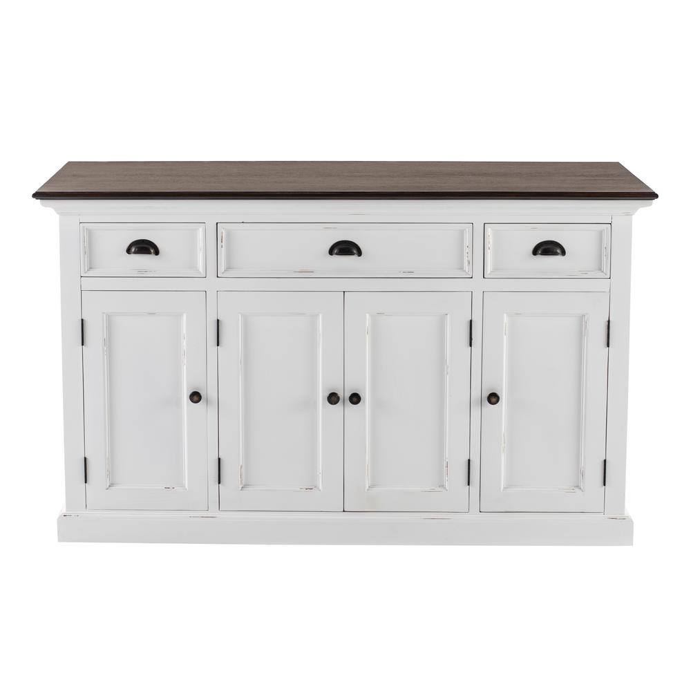 Halifax Accent White Distress & Deep Brown Buffet with 4 Doors 3 Drawers. Picture 1