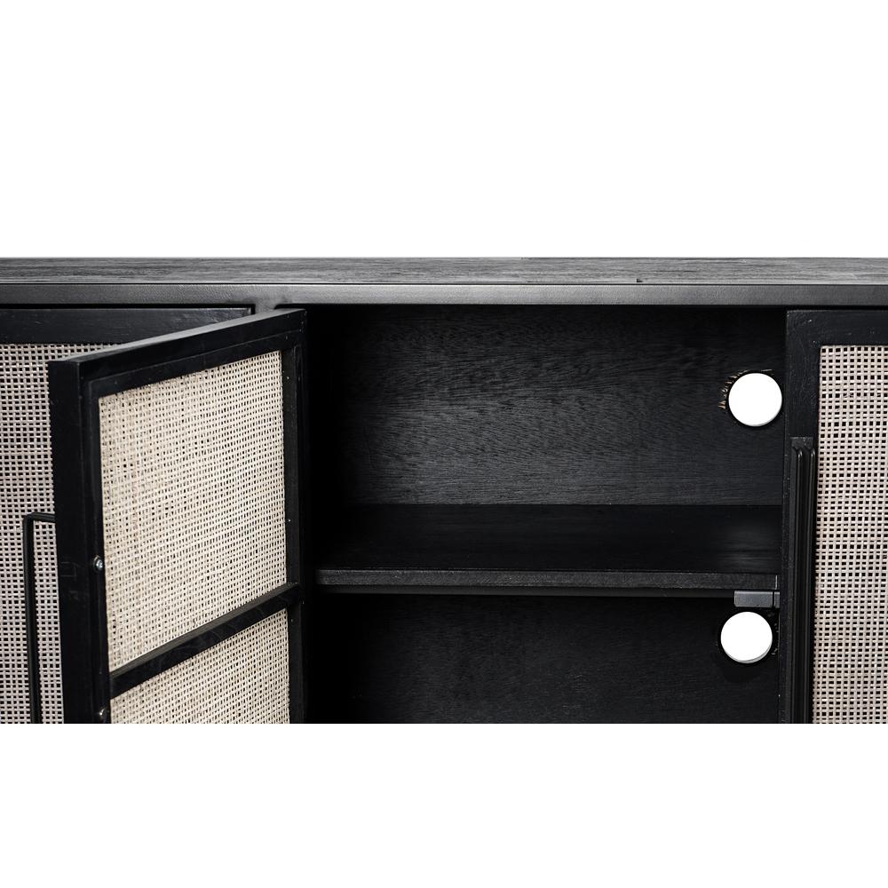 Nordic Mindi Rattan Nordic Black TV Dresser 4 Doors. Picture 5