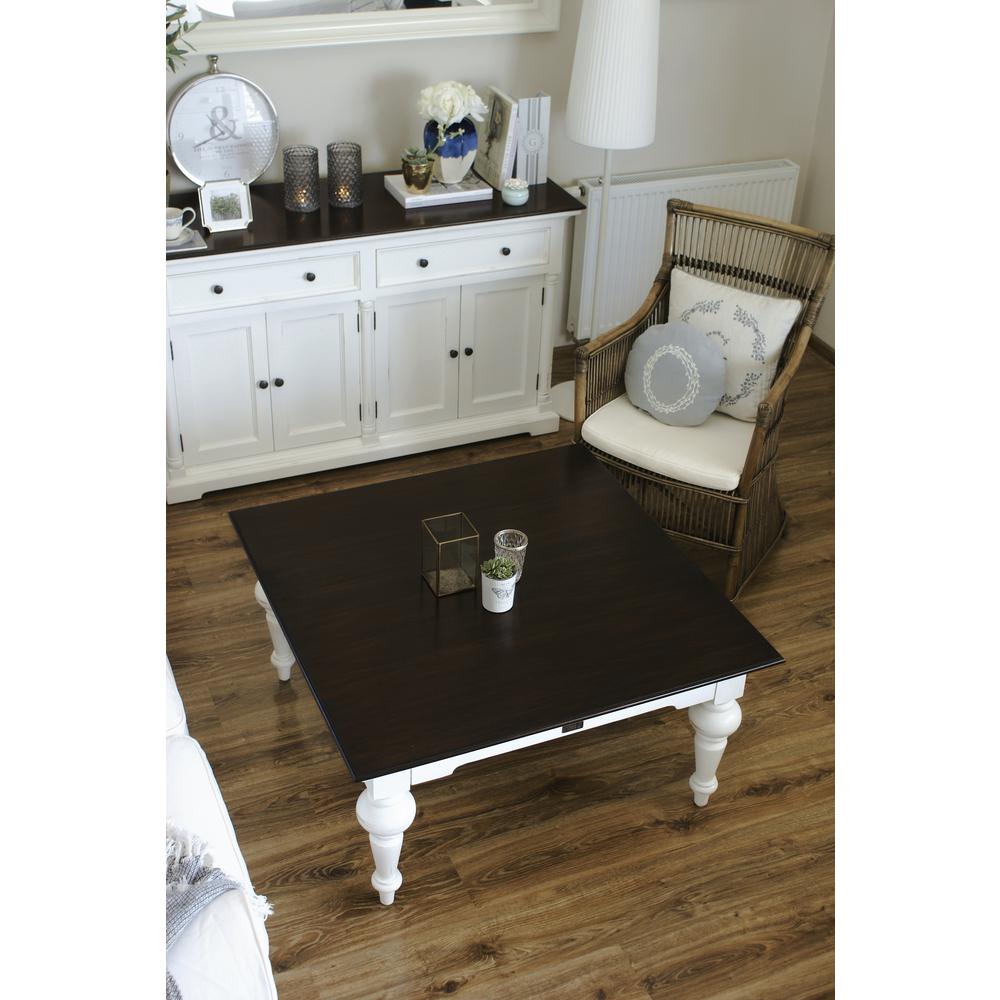 Provence Accent White Distress & Deep Brown Square Coffee Table. Picture 9