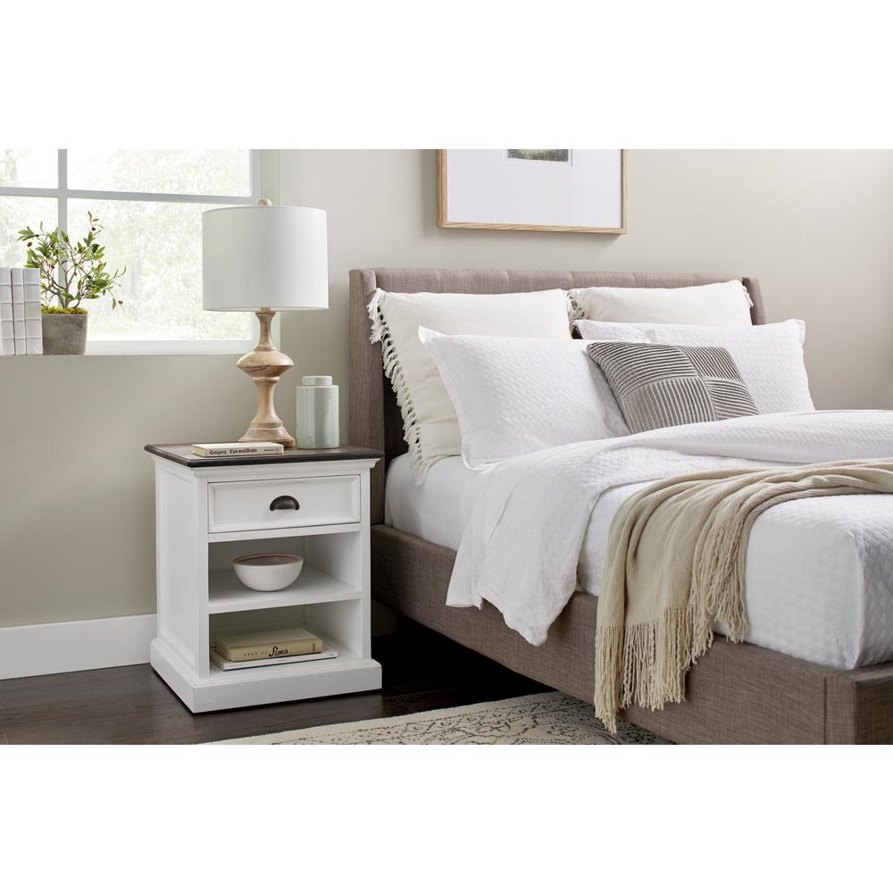 Halifax Accent White Distress & Deep Brown Bedside Table with Shelves. Picture 6