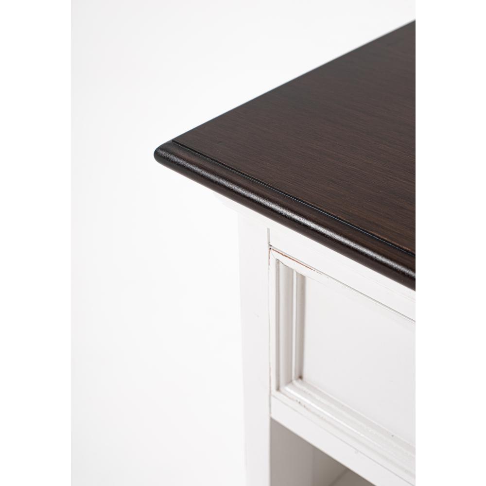 Halifax Accent White Distress & Deep Brown Bedside Table with Shelves. Picture 10