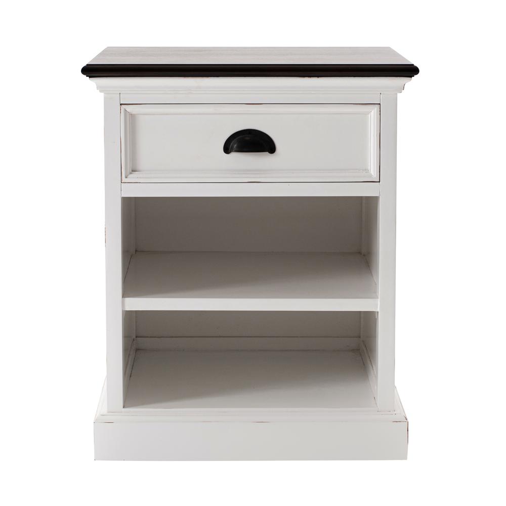 Distressed White and Deep Brown Bedside Storage Table, Belen Kox. Picture 1