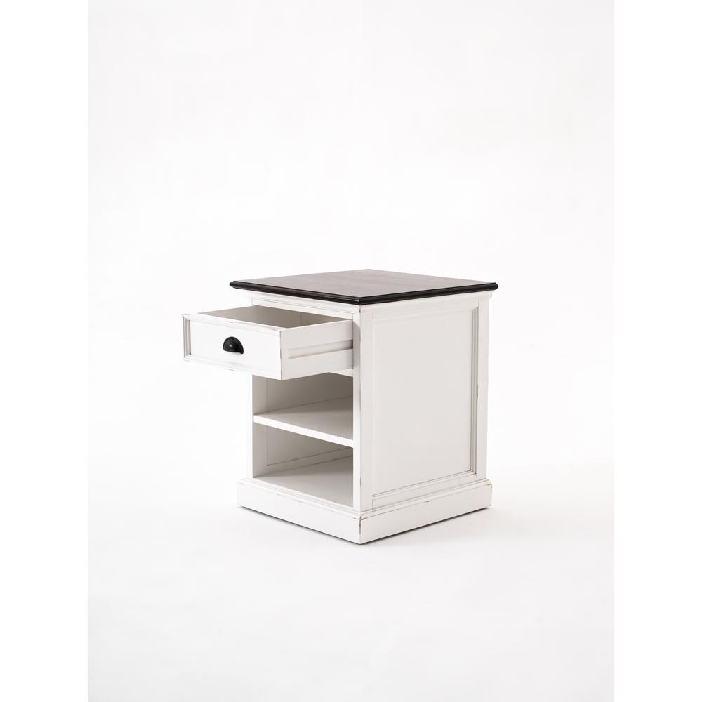 Halifax Accent White Distress & Deep Brown Bedside Table with Shelves. Picture 14