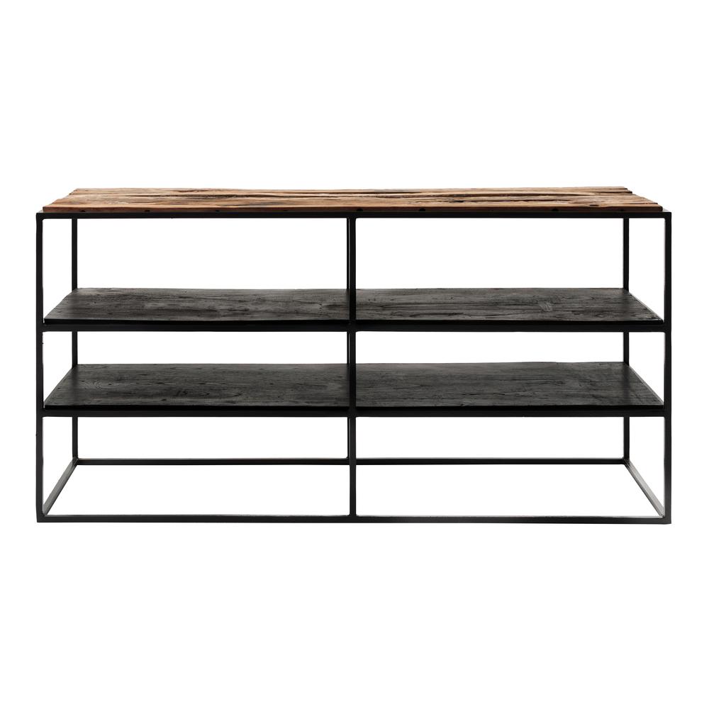 Rustika Rustic Boat Wood & Nordic Black TV Stand Open Shelving 112cm. Picture 1