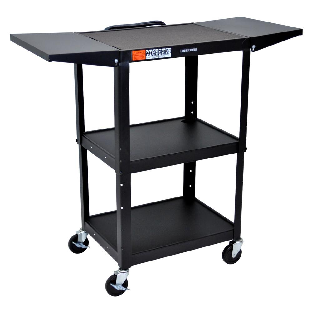 Adjustable-Height Steel Utility Cart - Drop Leaf Shelves, Black. Picture 1