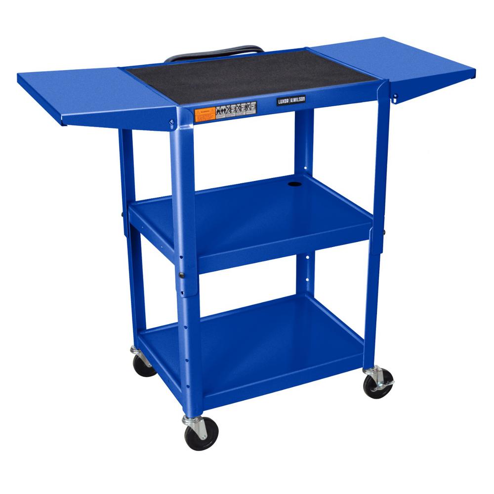 Adjustable-Height Steel Utility Cart - Drop Leaf Shelves, Royal Blue. Picture 1