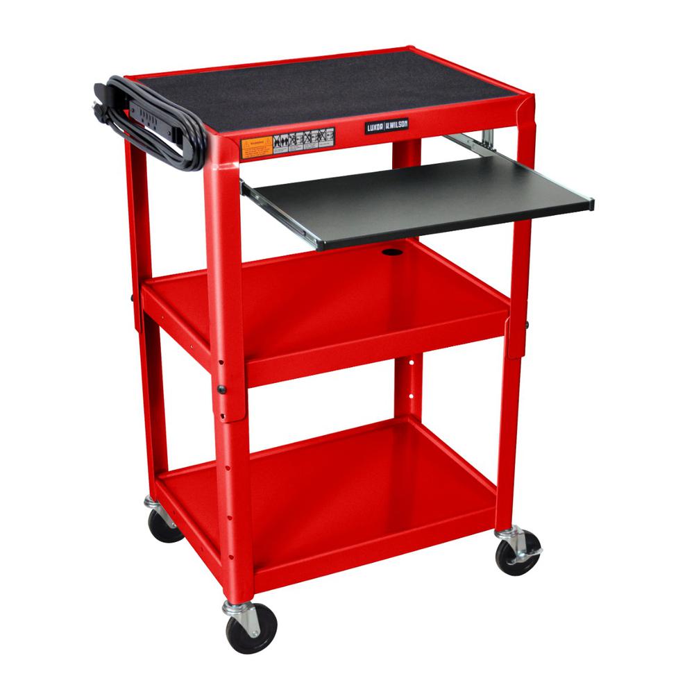 Adjustable-Height Steel Utility Cart - Pullout Keyboard Tray, Red. Picture 1