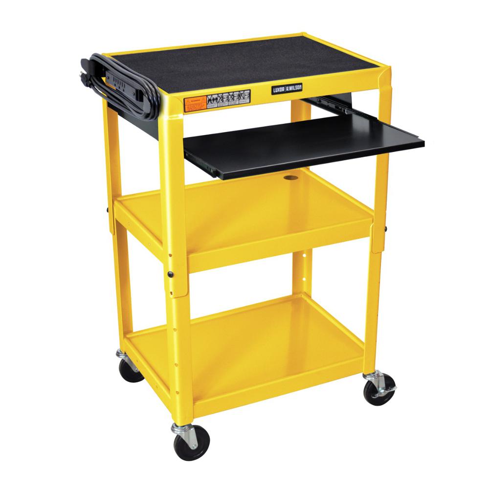 Adjustable-Height Steel Utility Cart - Pullout Keyboard Tray, Yellow. Picture 1