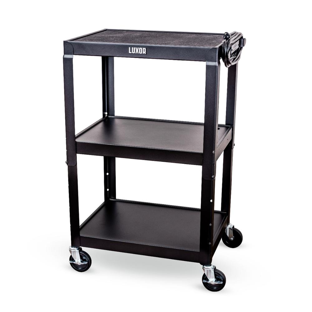 Adjustable-Height Steel Utility Cart - Black. Picture 1