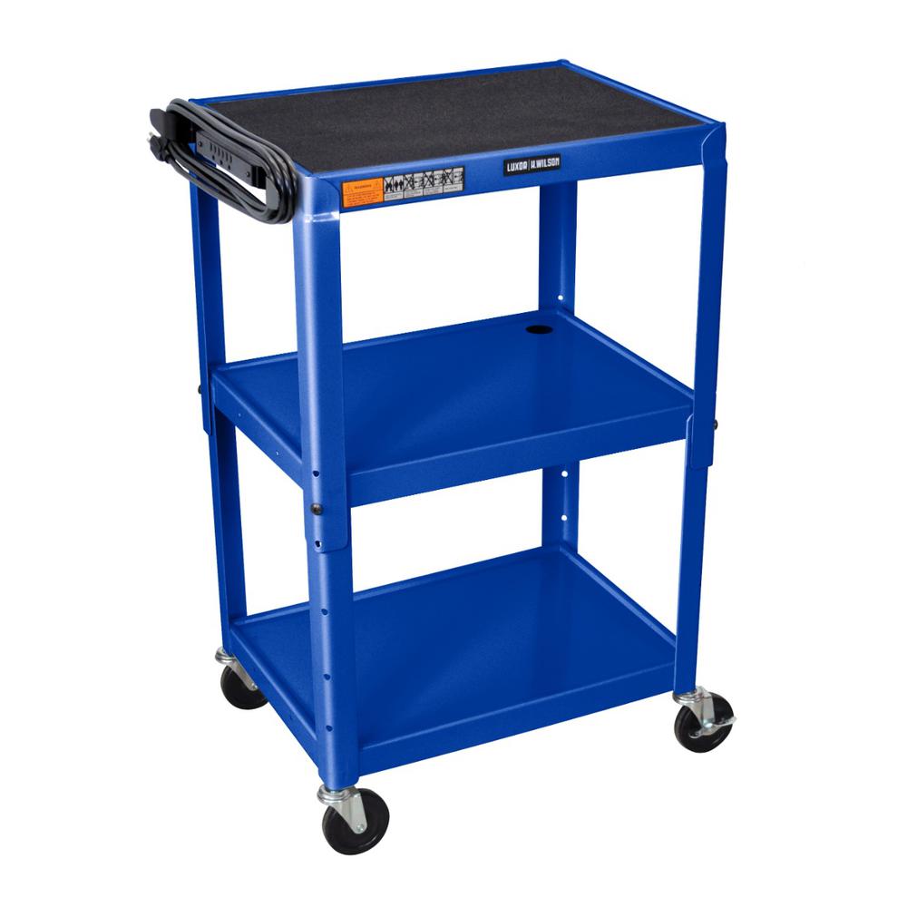 Adjustable-Height Steel Utility Cart - Royal Blue. Picture 1