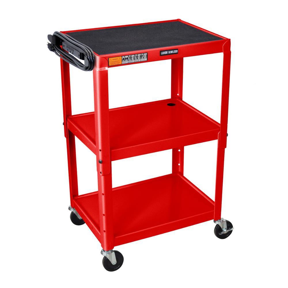 Adjustable-Height Steel Utility Cart - Red. Picture 1