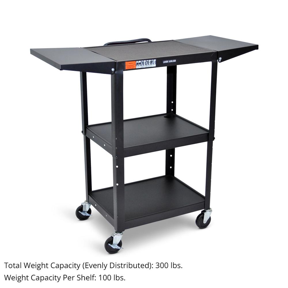 Adjustable-Height Steel Utility Cart - Drop Leaf Shelves, Black. Picture 3