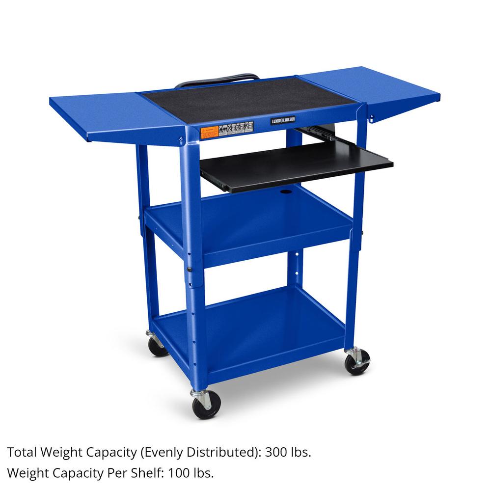 Adjustable-Height Steel Utility Cart - Pullout Keyboard Tray, Royal Blue. Picture 3