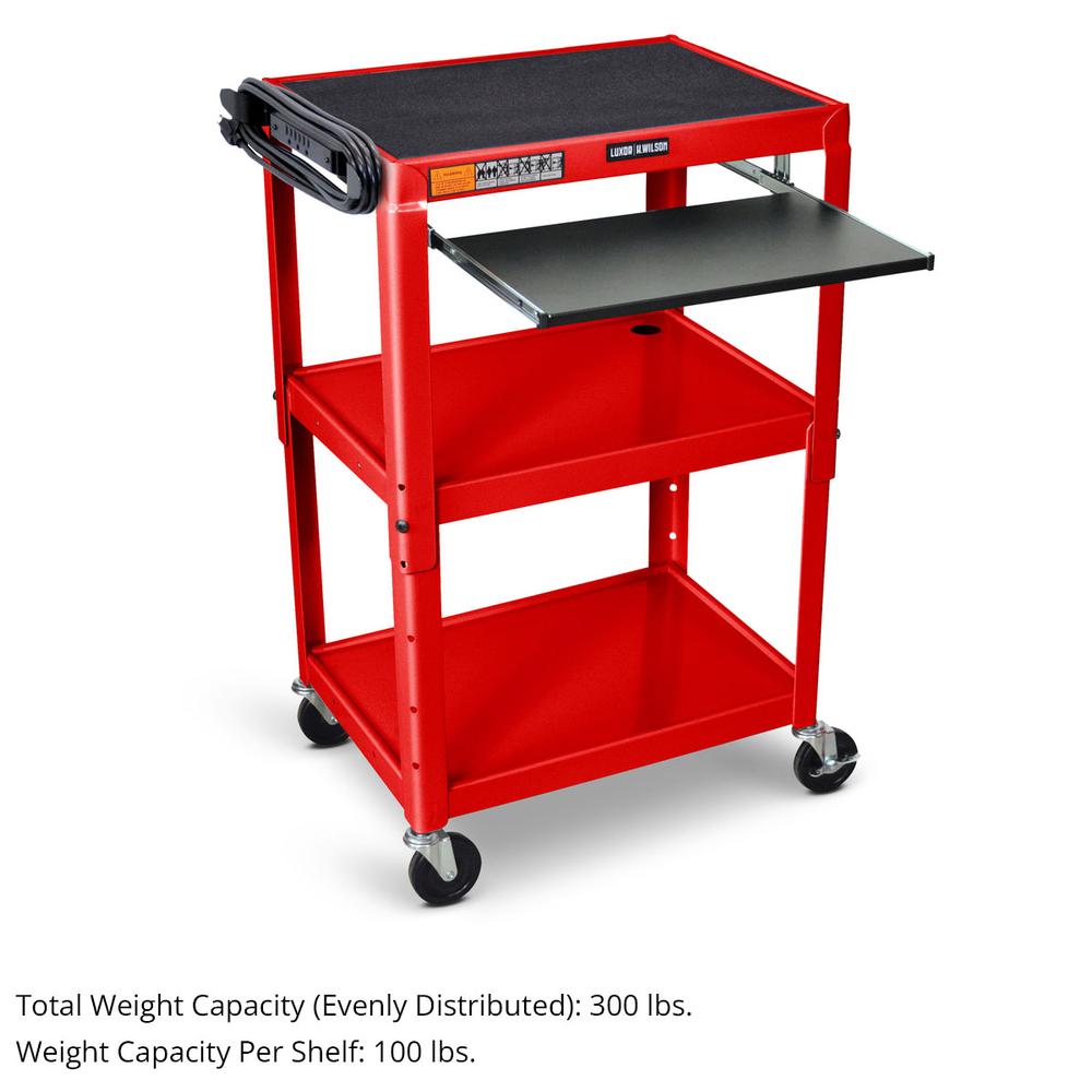Adjustable-Height Steel Utility Cart - Pullout Keyboard Tray, Red. Picture 3