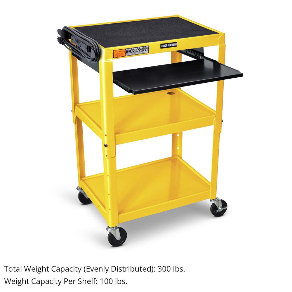 Adjustable-Height Steel Utility Cart - Pullout Keyboard Tray, Yellow. Picture 3
