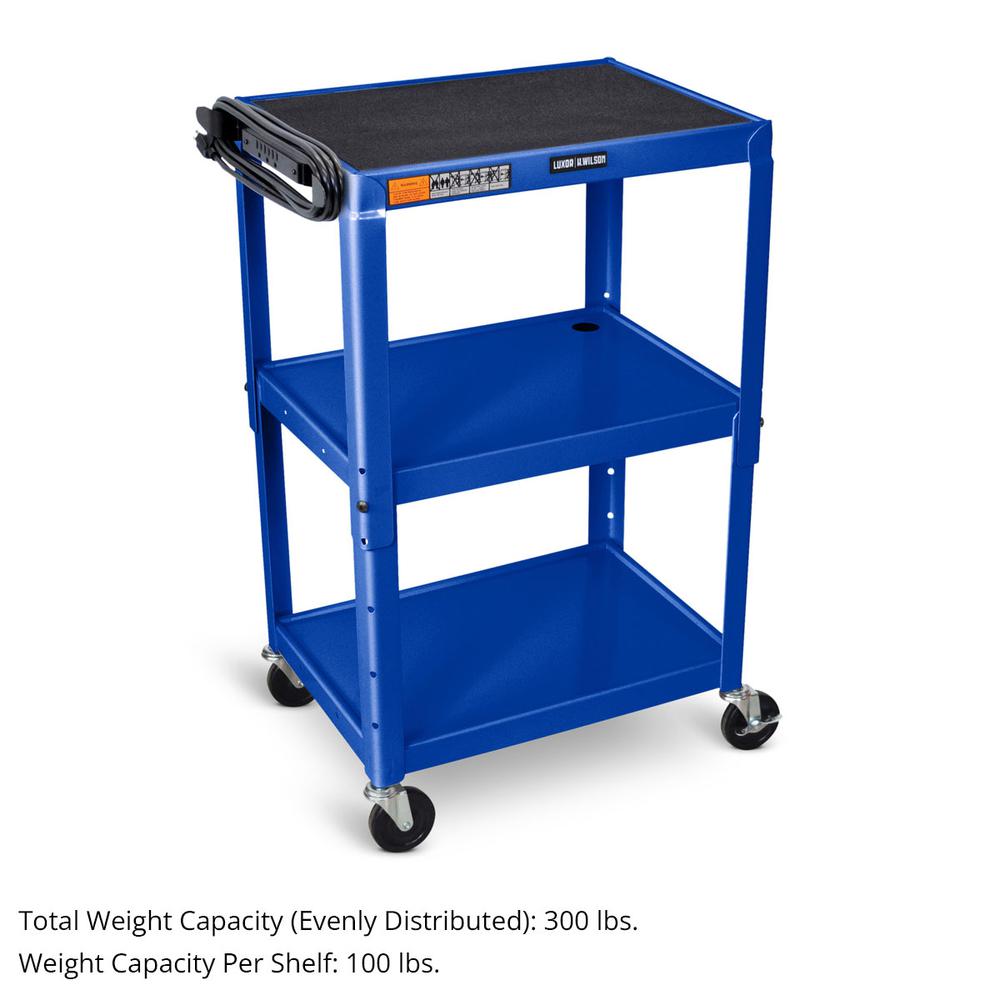 Adjustable-Height Steel Utility Cart - Royal Blue. Picture 3